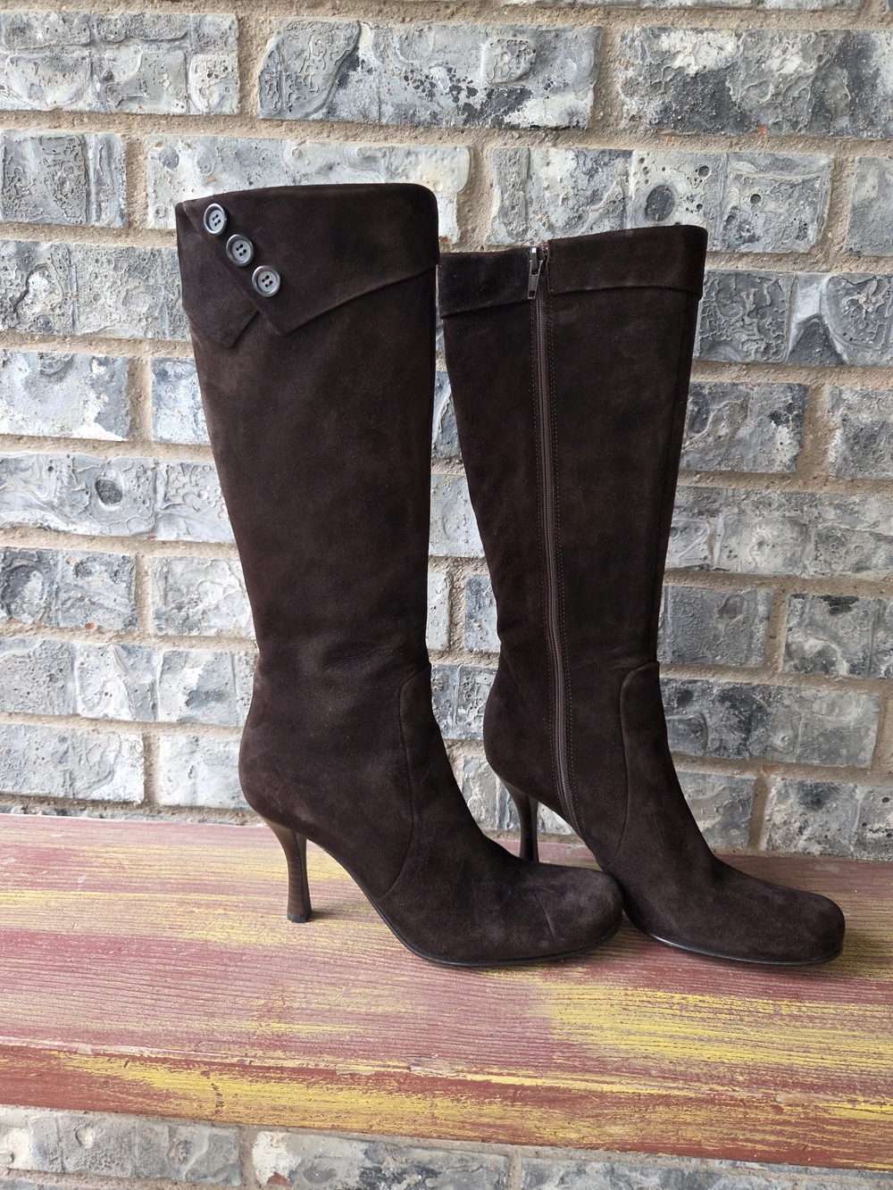 Charles David Dark Brown Suede Knee-High Heeled Boots